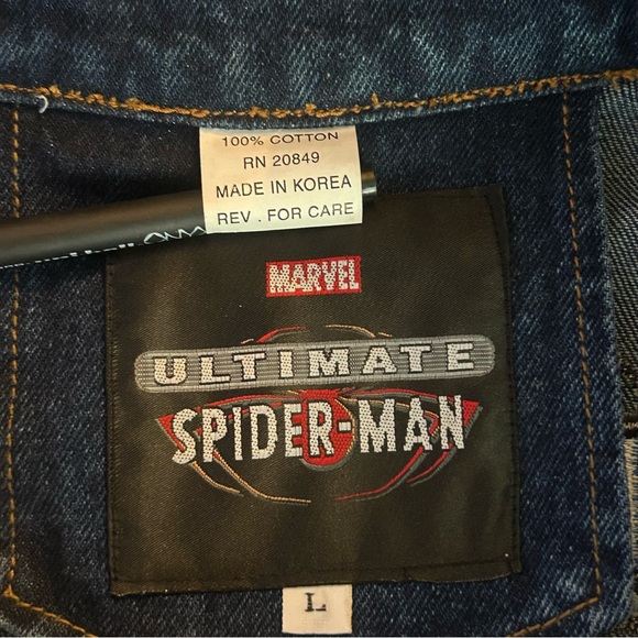 Vintage SPIDER-MAN Denim Jacket 2002 MARVEL w/ EMBROIDERED & LEATHER PATCH - LRG - Picture 14 of 16